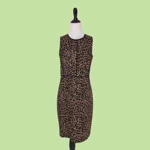 J. Crew‎ Leopard Dress Sheath Bi-Stretch Cotton Sleeveless Knee Length Size 6